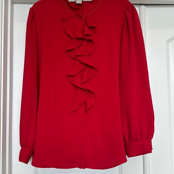 Chico's Tops - Chico's Bright Red Long sleeves Button Down with Ruffles Blouse